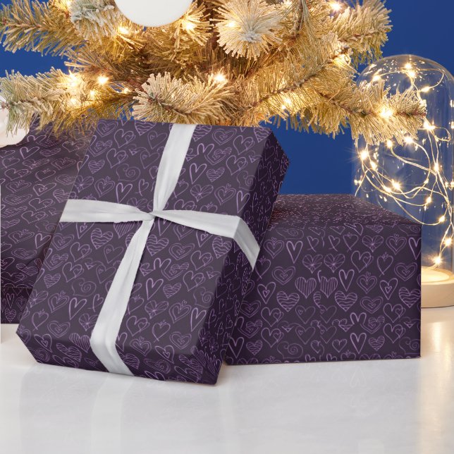 Papier Cadeau Motif moderne de coeur foncé violet (Vacances)
