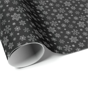 Papier Cadeau Motif moderne de flocon de neige noir et blanc
