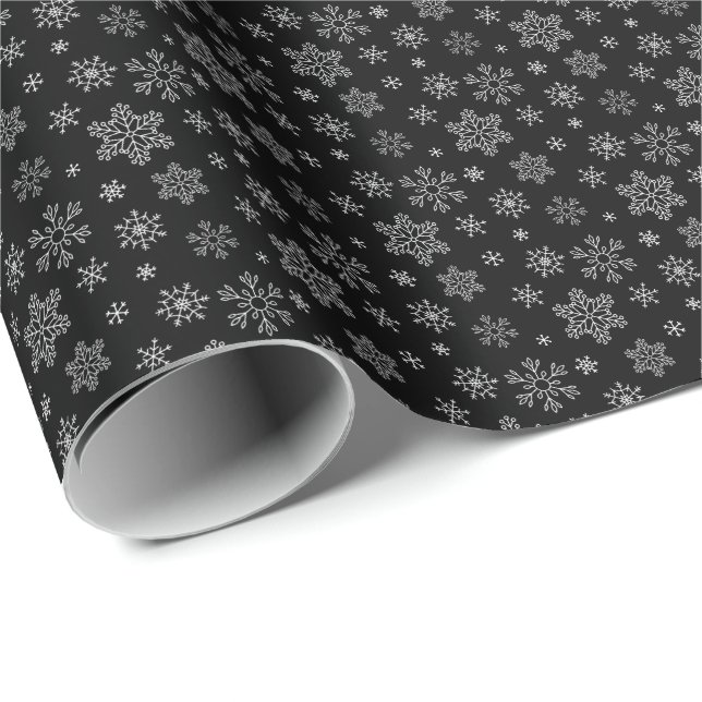 Papier Cadeau Motif moderne de flocon de neige noir et blanc (Coin rond)