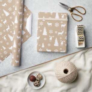 Papier Cadeau Motif moderne de flocons de neige de cerfs blancs