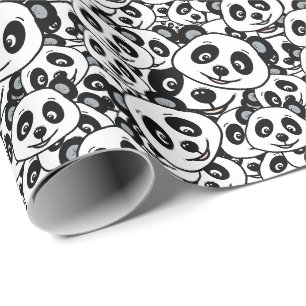 Papier Cadeau Motif moderne d'ours panda mignon en noir et blanc