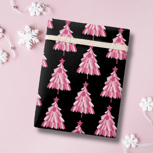 Papier Cadeau Motif moderne Pink Black Christmas Tree