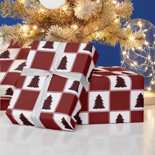 Papier Cadeau Motif moderne Red Buffalo Plaid Christmas Tree (Vacances)