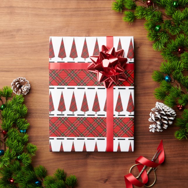 Papier Cadeau Motif moderne Red Tartan Christmas Tree (Cadeau de vacances)