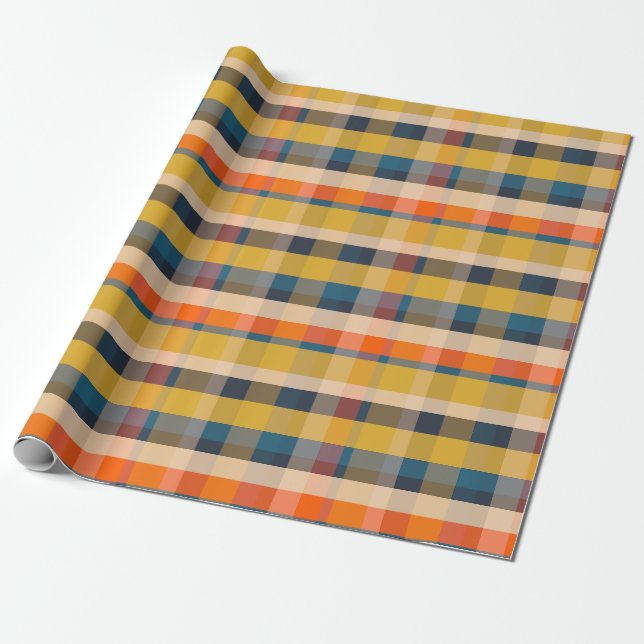Papier Cadeau Motif moderne rétro Mustard bleu orange (Déroulé)