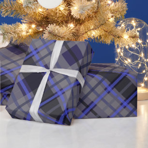 Papier Cadeau Motif moderne Tartan bleu gris noir