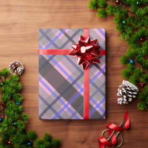 Papier Cadeau Motif moderne Tartan bleu rose noir