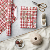 Motif moderne Tartan Rouge Floral