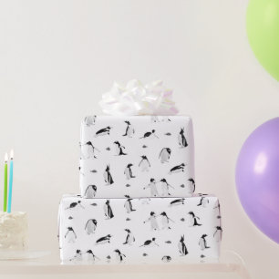 Papier Cadeau Motif monochrome des pingouins mignons