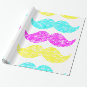 Papier cadeau motif moustache Pop Art CMY