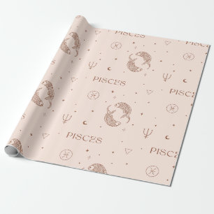 Papier Cadeau Motif mystique du zodiaque Balance en marron et bo