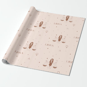 Papier Cadeau Motif mystique du zodiaque Balance en rose et marr