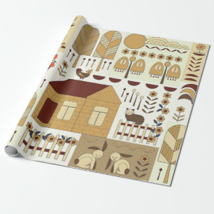 Papier Cadeau Motif naturel, cottagecore, jardinage. Clôture, fl