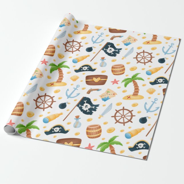 Papier Cadeau Motif Nautique À Thème Pirate Cute  (Déroulé)