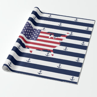 Papier Cadeau Motif nautique américain de rayures du drapeau |