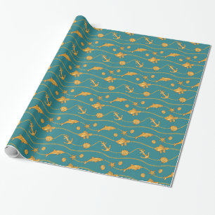 Papier Cadeau Motif Nautique Or
