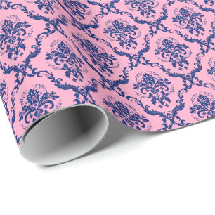 Papier Cadeau Motif Navy Blue & Pink Floral Damas
