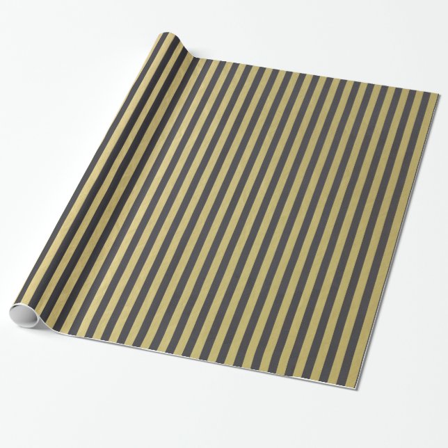 Papier Cadeau Motif noir de rayures de feuille d'or (Déroulé)