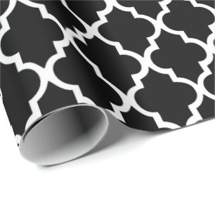 Papier Cadeau Motif noir et blanc de tuiles de Quatrefoil