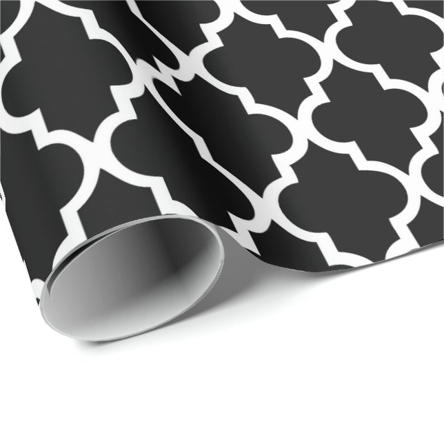 Papier Cadeau Motif noir et blanc de tuiles de Quatrefoil (Coin rond)