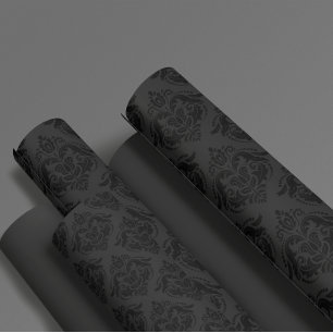 Papier Cadeau Motif noir monochromatique de Damas florales