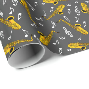Papier Cadeau Motif note musique saxophone
