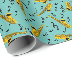 Papier Cadeau Motif note musique saxophone