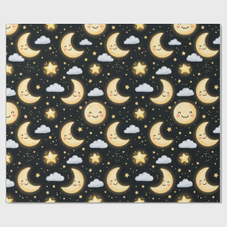 Papier Cadeau Motif nuit étoilée et lune mignonne