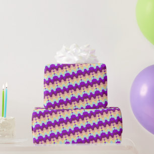 Papier Cadeau Motif ondulé rétro funky violet et jaune