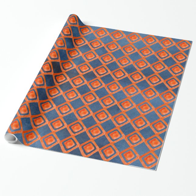 Papier Cadeau Motif orange d'aquarelle de bleu marine (Déroulé)