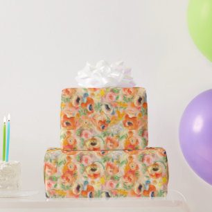 Papier Cadeau Motif Orange Spring Flowers