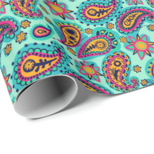 Papier Cadeau Motif orange vert de Paisley de pistache