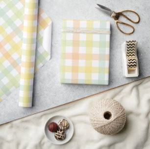 Papier Cadeau Motif orange vert jaune bleu En vichy