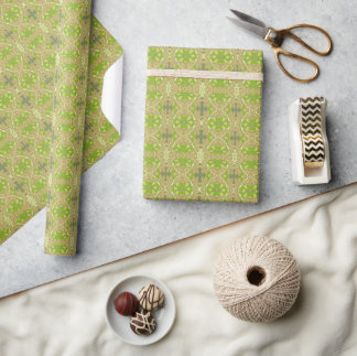 Papier Cadeau Motif ornemental africain vert citron et beige