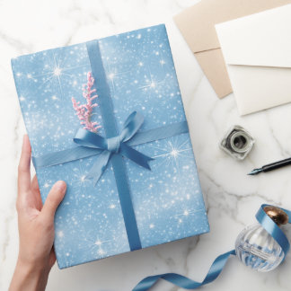 Papier Cadeau Motif Pailleté Bleu Ciel Blanc Doux