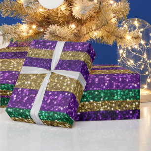 Papier Cadeau Motif Pailleté Mardi Gras Violet Jaune Vert