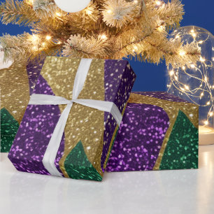 Papier Cadeau Motif Pailleté Mardi Gras Violet Jaune Vert
