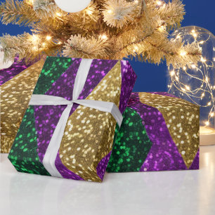 Papier Cadeau Motif Pailleté Mardi Gras Violet Jaune Vert