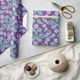 Papier Cadeau Motif Paisley Violet et Bleu Shabby Chic