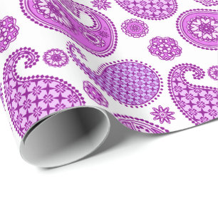 Papier Cadeau Motif Paisley, violet, violet et blanc