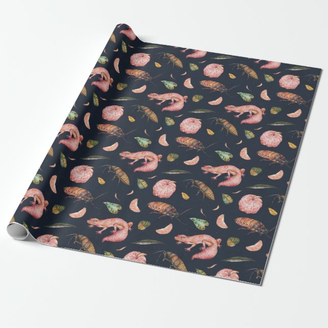 Papier Cadeau Motif papier d'enveloppement de geckos et de cache (Déroulé)