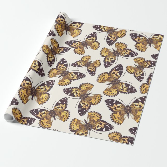 Papier Cadeau Motif papillon de femme peinte (Déroulé)