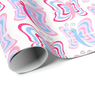 Papier Cadeau Motif Papillon Rose et Bleu Féminin