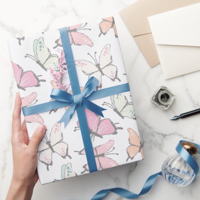Papier Cadeau Motif papillon rose mou (Cadeaux)