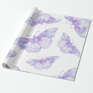 Papier Cadeau Motif papillon violet aquarelle