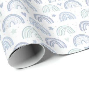 Papier Cadeau motif Pastel Baby Blue Rainbows