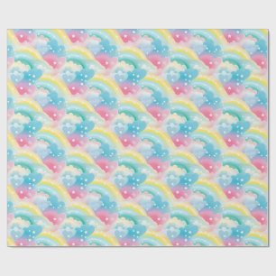 Papier Cadeau Motif Pastel Whimsical avec Coeurs et Arcs-en-ciel