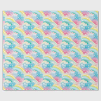 Papier Cadeau Motif Pastel Whimsical avec Coeurs et Arcs-en-ciel