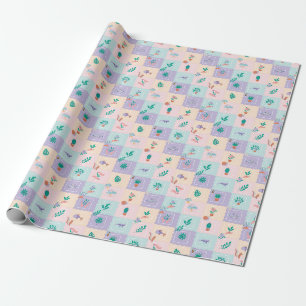 Papier Cadeau Motif patchwork d'icônes de la nature