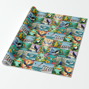 Papier Cadeau Motif patchwork d'oiseaux